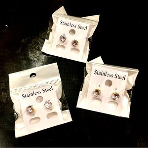 GIFTS!!!!  3 PAIRS round cut stud earrings, gold tone